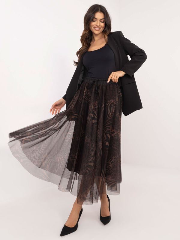 Fashionhunters Black-brown tulle skirt with patterns