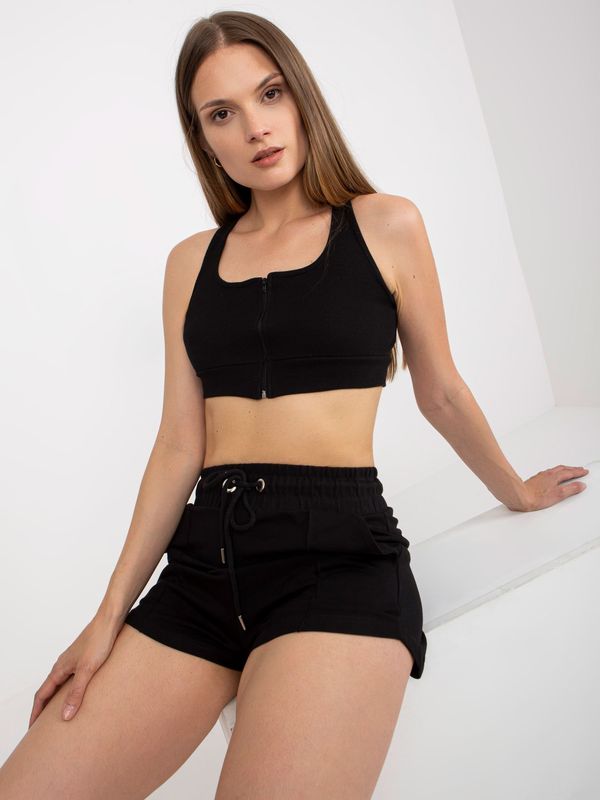 Fashionhunters Black Cotton Basic Striped Crop Top RUE PARIS