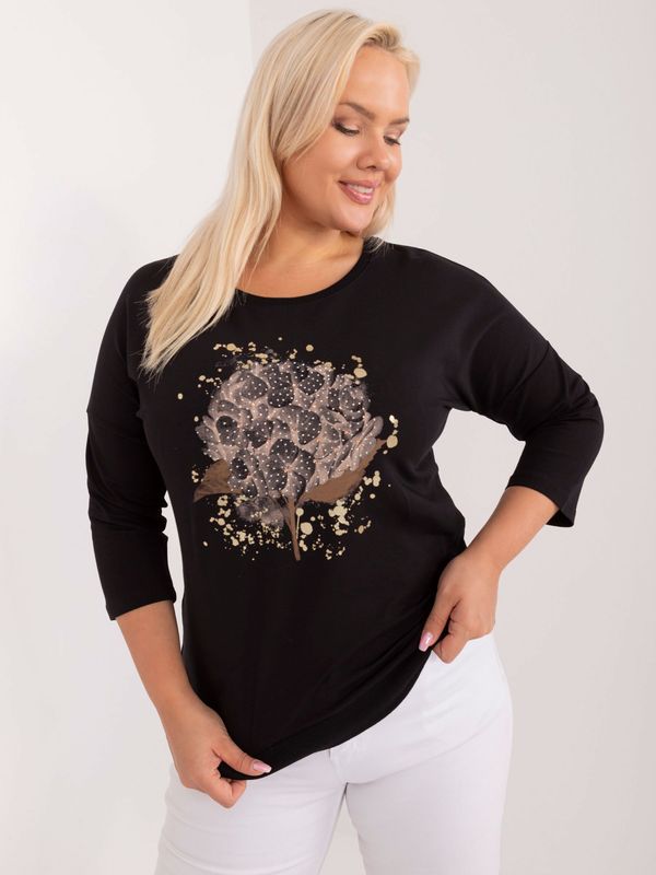 Fashionhunters Black cotton blouse in a larger size with rhinestones