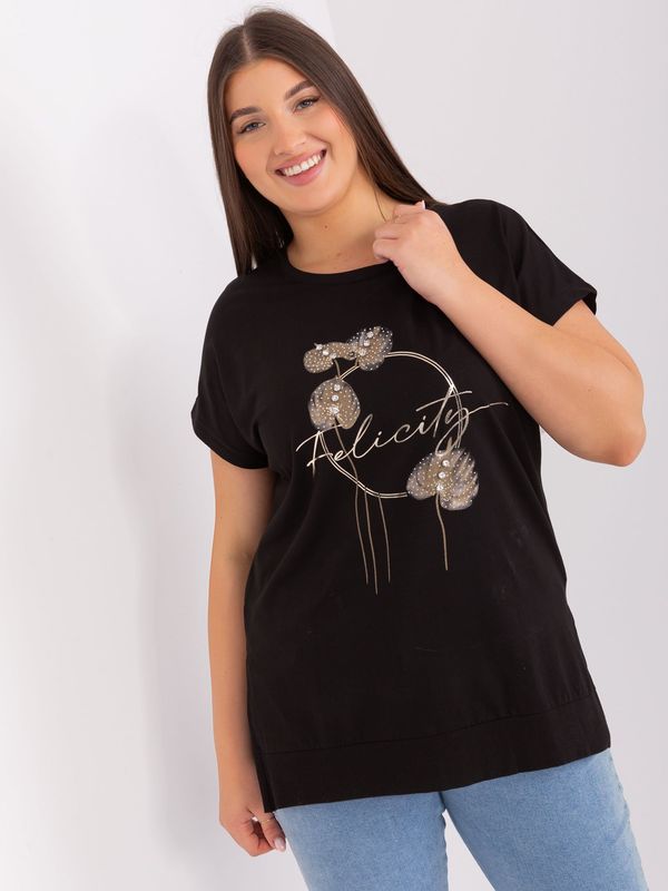 Fashionhunters Black cotton blouse size plus with print