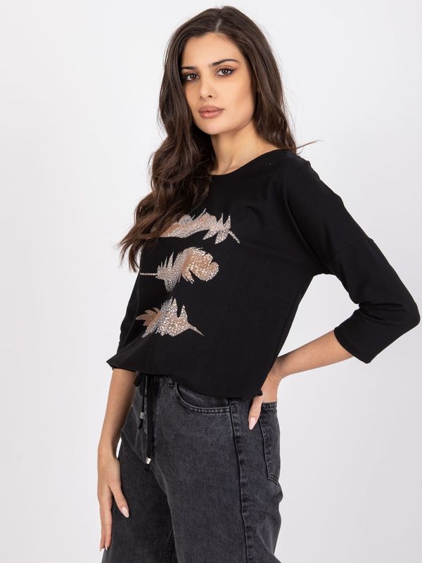 Fashionhunters Black cotton blouse with Anisa application