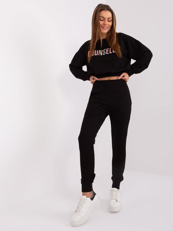 Fashionhunters Black cotton set with sweatshirt with colorful lettering