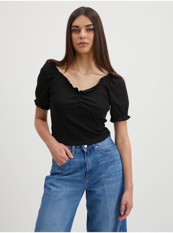 Pieces Black Crop Top Pieces Tegan - Women