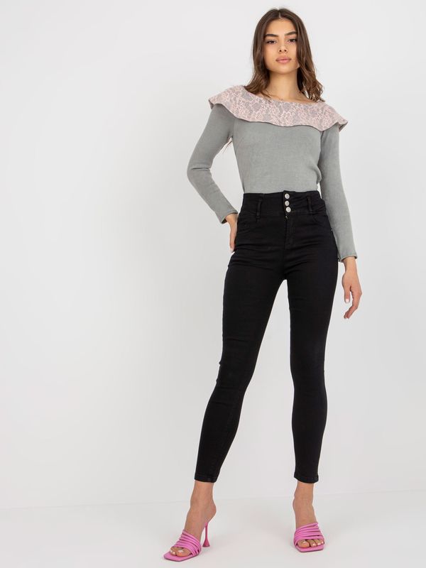 Fashionhunters Black denim jeans with high waist