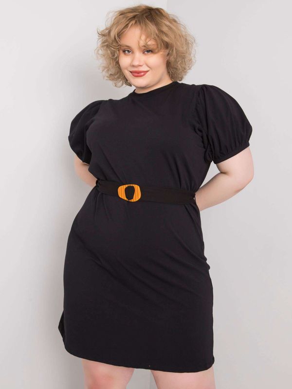Fashionhunters Black dress plus sizes with decorative sleeves