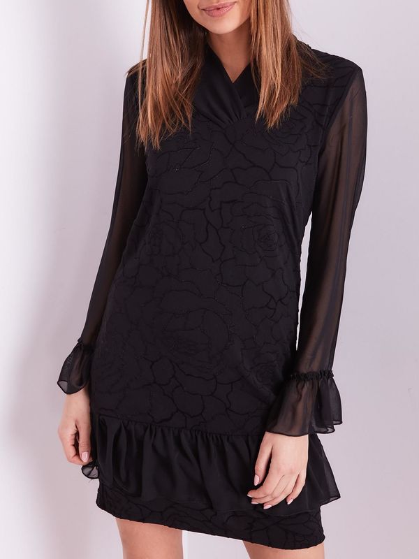 Fashionhunters Black dress with a delicate floral pattern