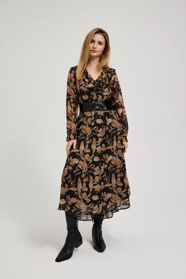 Moodo Black dress with a flared bottom and a floral print