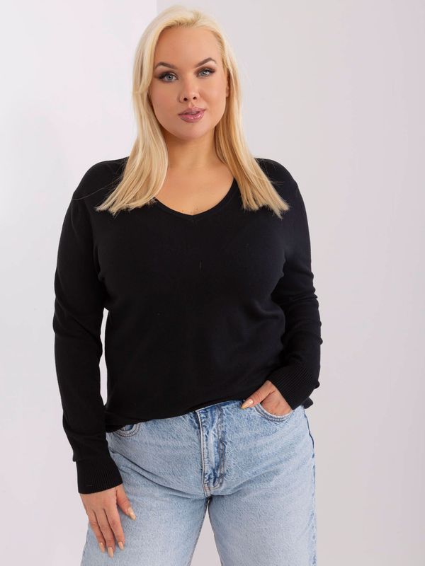Fashionhunters Black fitted plus size knit sweater