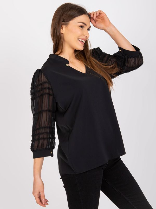 Fashionhunters Black formal blouse with 3/4 sleeves