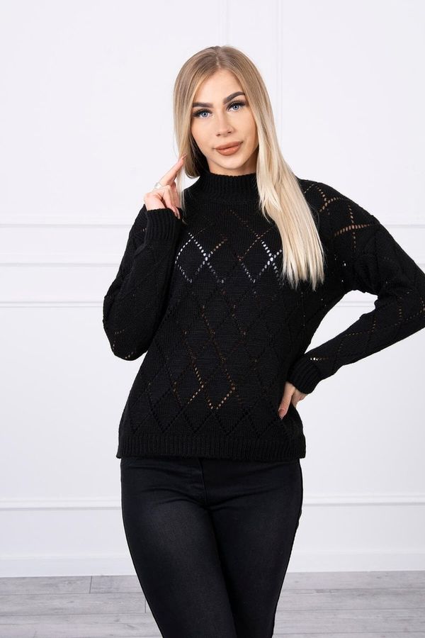 Kesi Black high-neckline sweater with diamond pattern