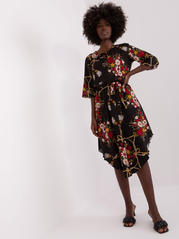 Fashionhunters Black midi dress with print and 3/4 sleeves