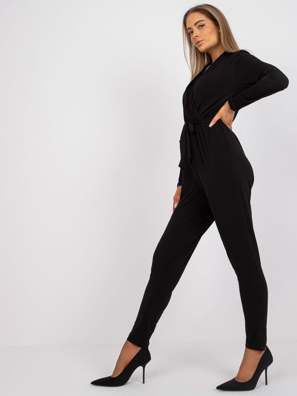 Fashionhunters Black monochrome jumpsuit with Serafini belt