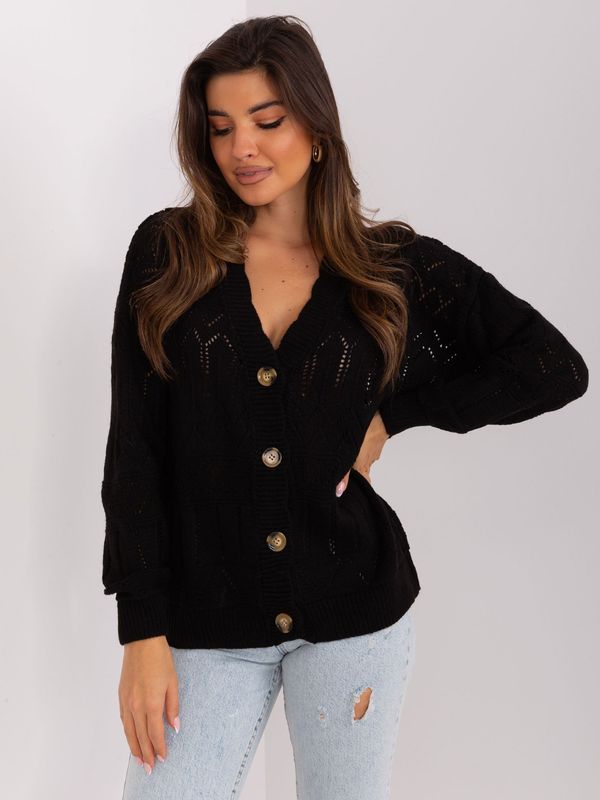Fashionhunters Black openwork cardigan with buttons