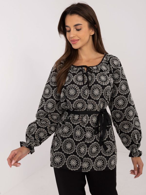 Fashionhunters Black openwork formal blouse with embroidery