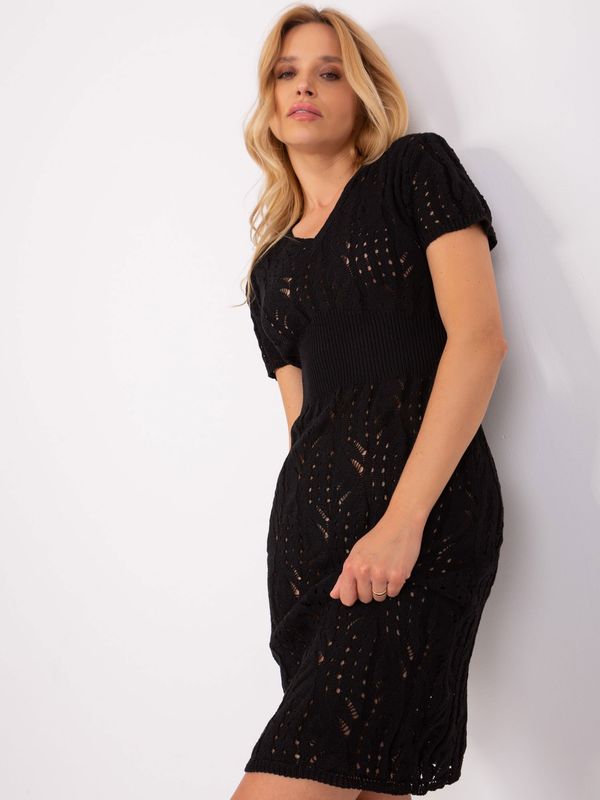 Fashionhunters Black openwork knitted dress with braids