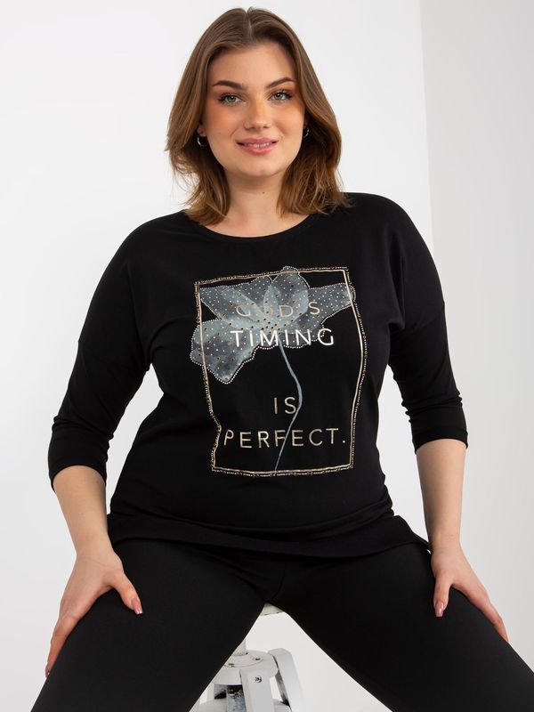 Fashionhunters Black plus size blouse with application and inscription
