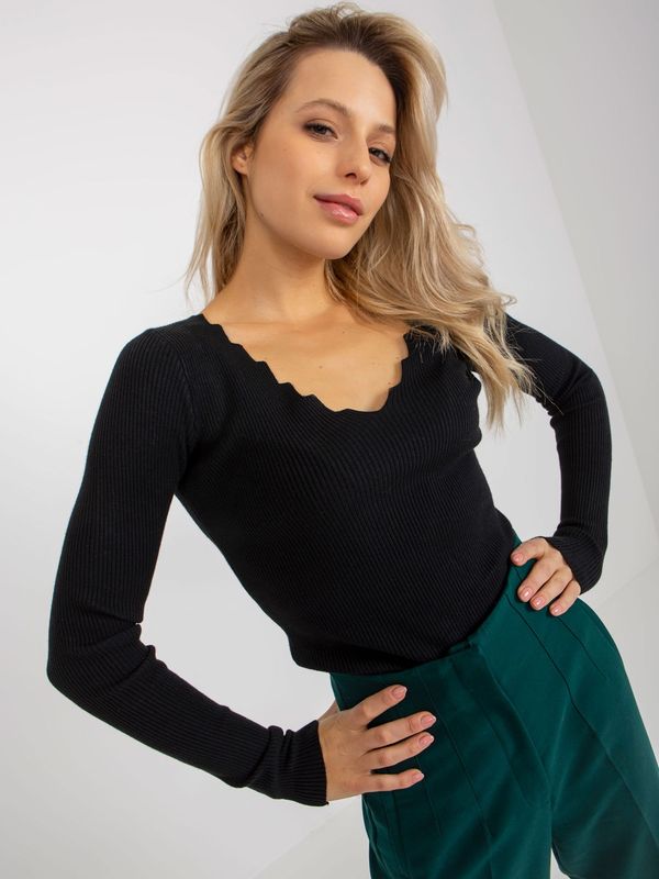 Fashionhunters Black ribbed classic sweater with neckline