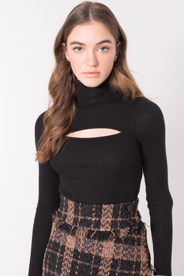 Fashionhunters Black ribbed sweater with turtleneck BSL