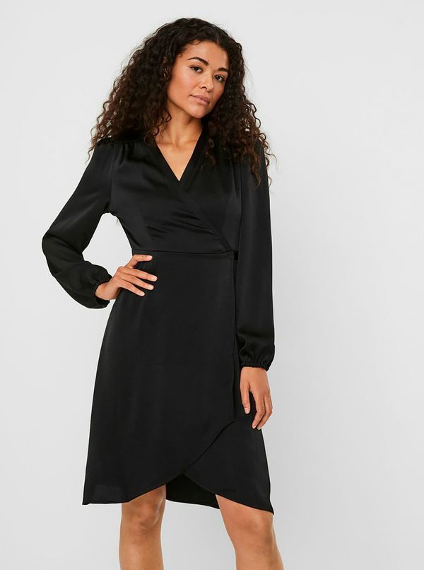 Vero Moda Black satin wrap dress VERO MODA Erin - Women's
