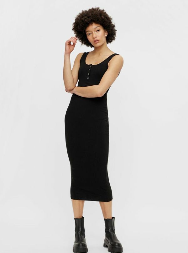 Pieces Black Sheath Midi Dress Pieces Kitte - Women