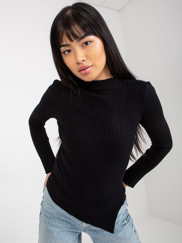 Fashionhunters Black simple asymmetrical striped sweater