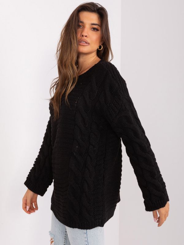 Fashionhunters Black sweater with cables and wool
