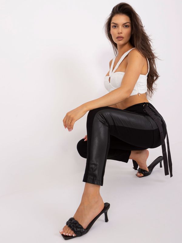 Fashionhunters Black sweatpants with eco-leather inserts