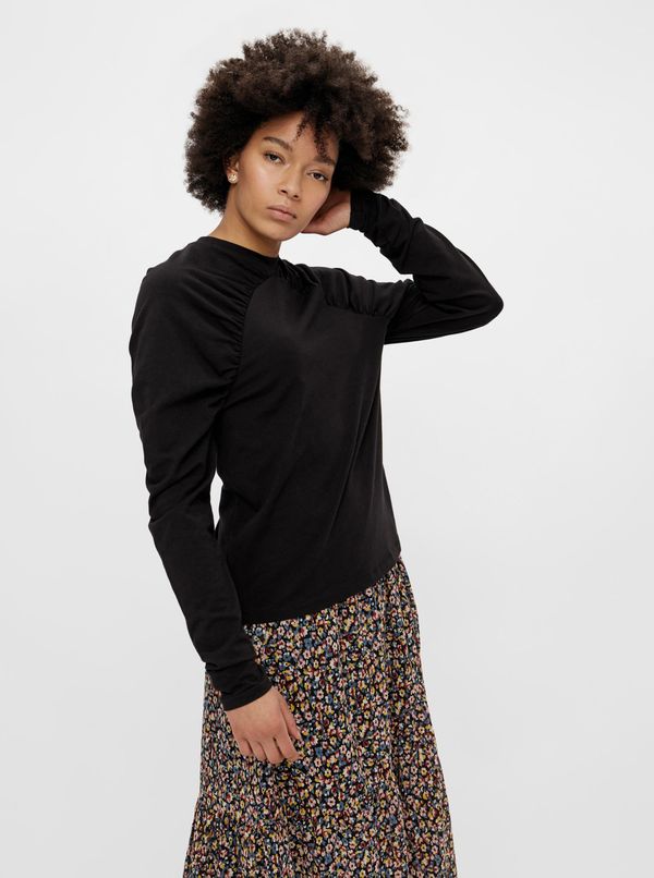 Pieces Black T-shirt with Ruffled Sleeves Pieces - Women