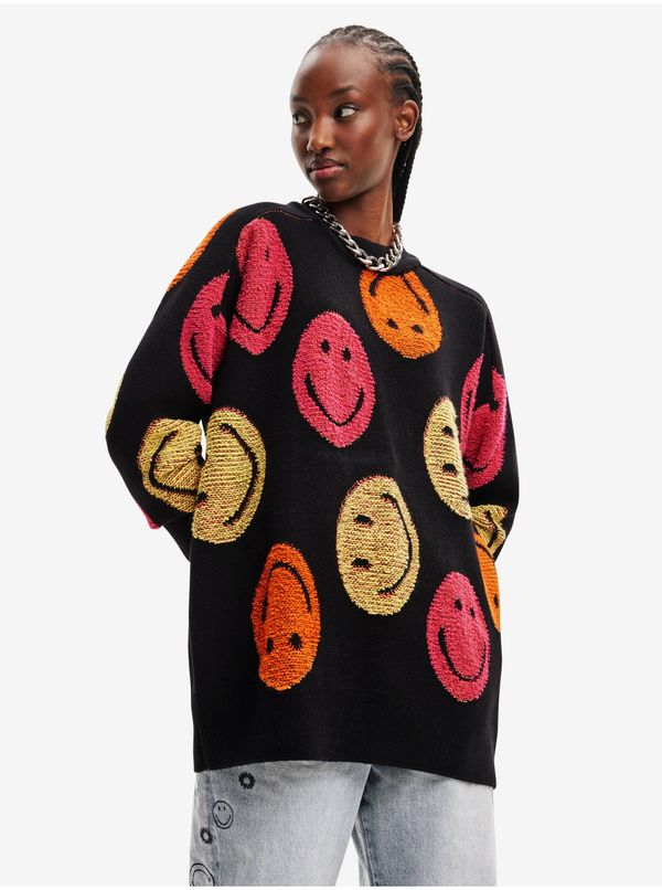 DESIGUAL Black Women Patterned Oversize Sweater Desigual Smiley - Women