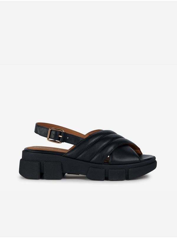 GEOX Black Women's Leather Sandals on Geox Platform - Women