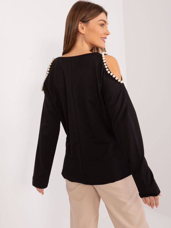 Fashionhunters Black women's long sleeve blouse with appliqué