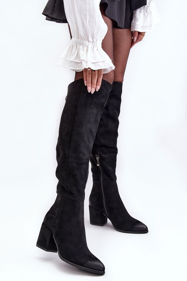 Kesi Black Women's Suede Over-the-Knee Boots Favana