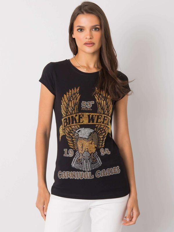 Fashionhunters Black women's T-shirt with application