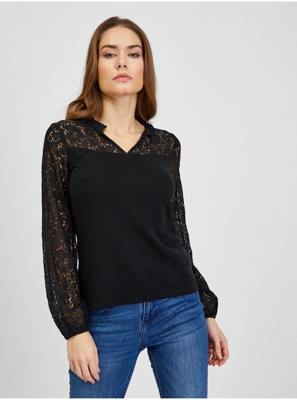 Orsay Black women's T-shirt with lace ORSAY
