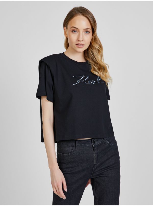 Karl Lagerfeld Black women's T-shirt with shoulder pads KARL LAGERFELD - Women's