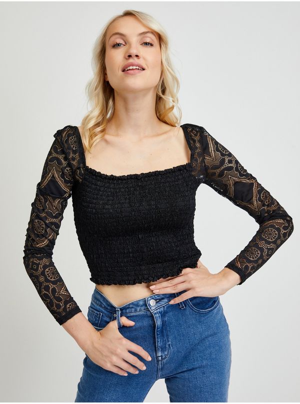 Guess Black Women's Top with Lace Sleeves Guess - Women