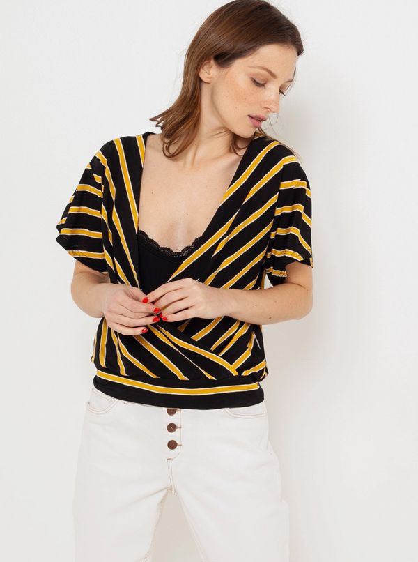 CAMAIEU Black-yellow striped blouse with folding CAMAIEU - Ladies