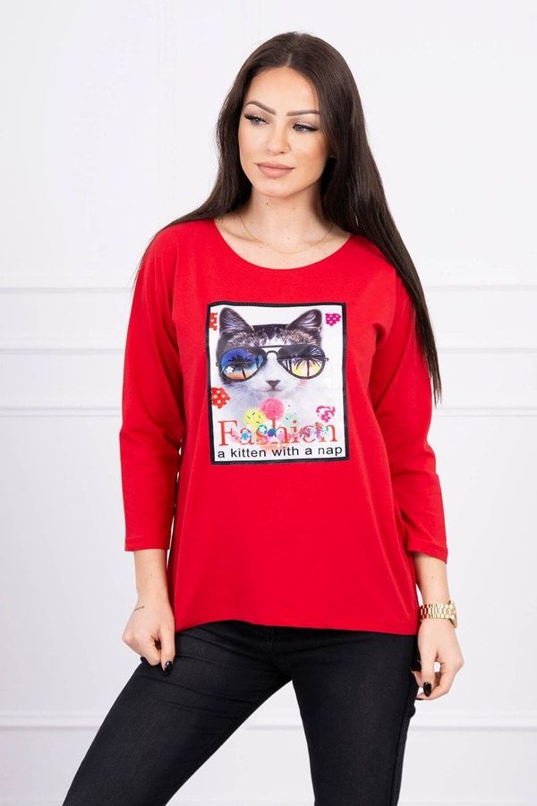 Kesi Blouse with cat graphics 3D red