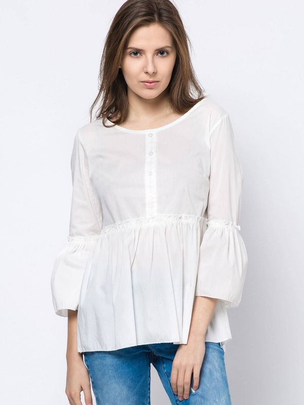 New collection Blouse with frill and lace-up neckline white