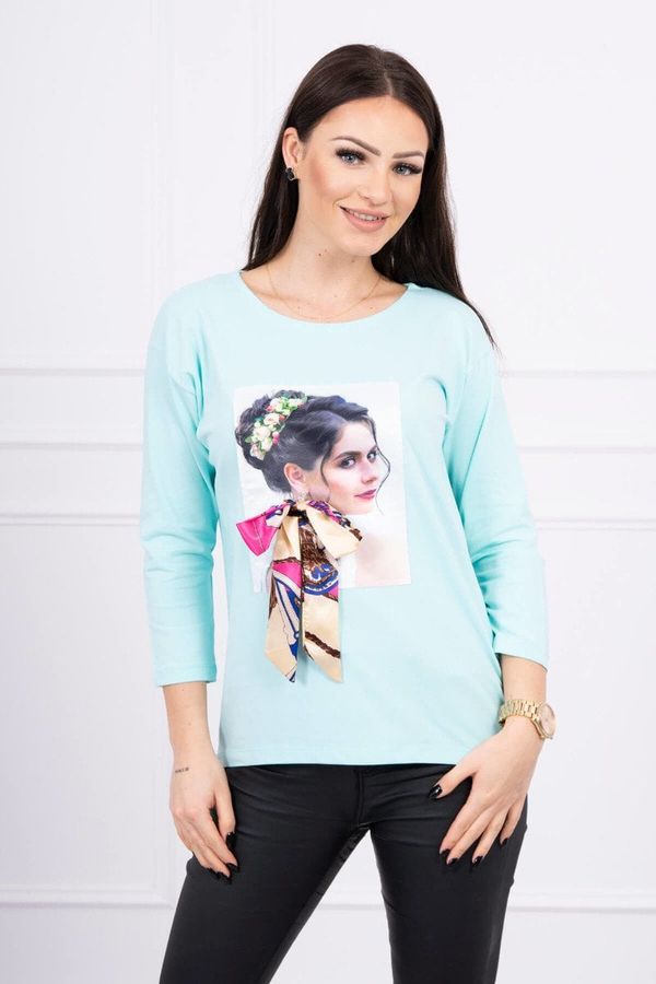 Kesi Blouse with graphics and a colorful bow 3D mint