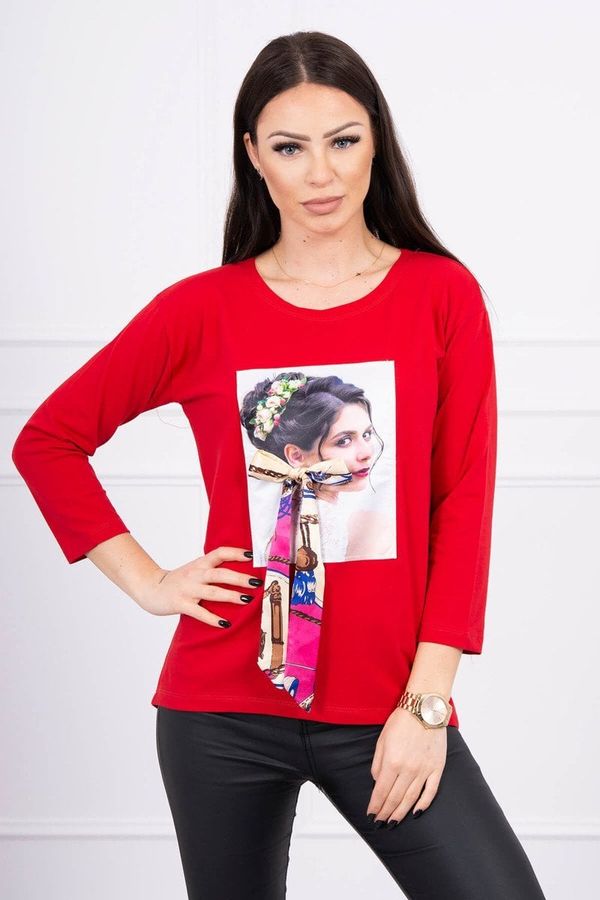 Kesi Blouse with graphics and colorful bow 3D red