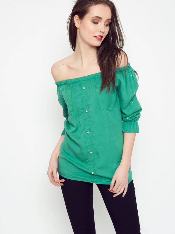 Yups Blouse with pearls revealing shoulders green