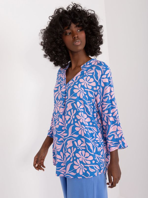 Fashionhunters Blue and pink summer blouse with SUBLEVEL pattern