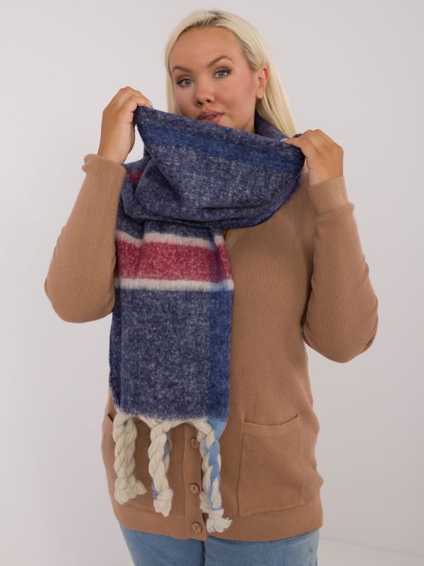 Fashionhunters Blue checkered women's scarf with long fringes