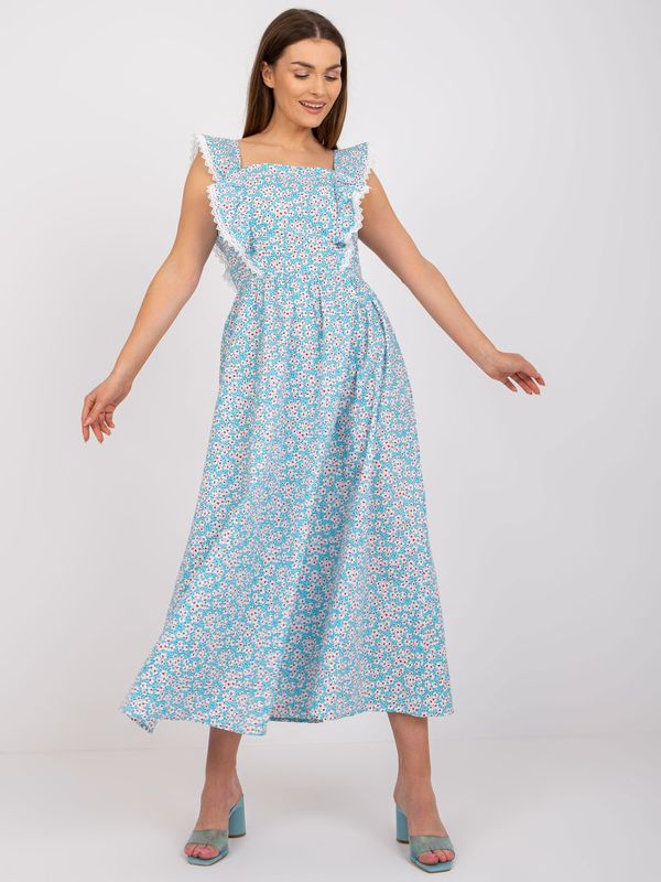 Fashionhunters Blue cotton maxi dress with print