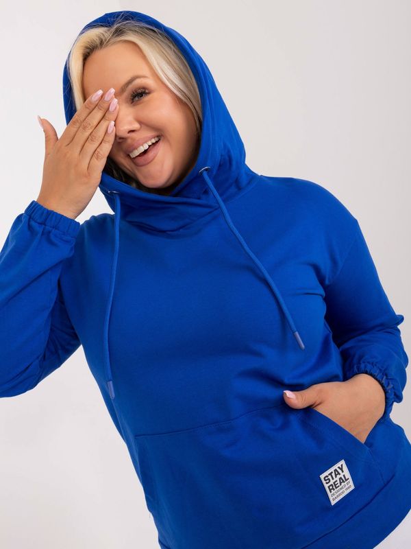Fashionhunters Blue cotton plus size hoodie