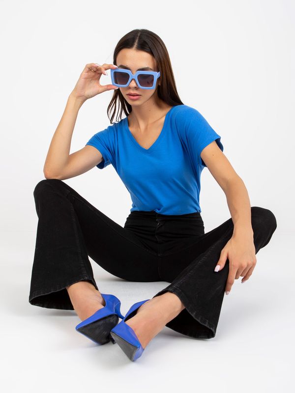 BASIC Feel Good Blue cotton V-neck t-shirt BASIC