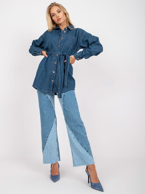 Fashionhunters Blue denim shirt with belt RUE PARIS