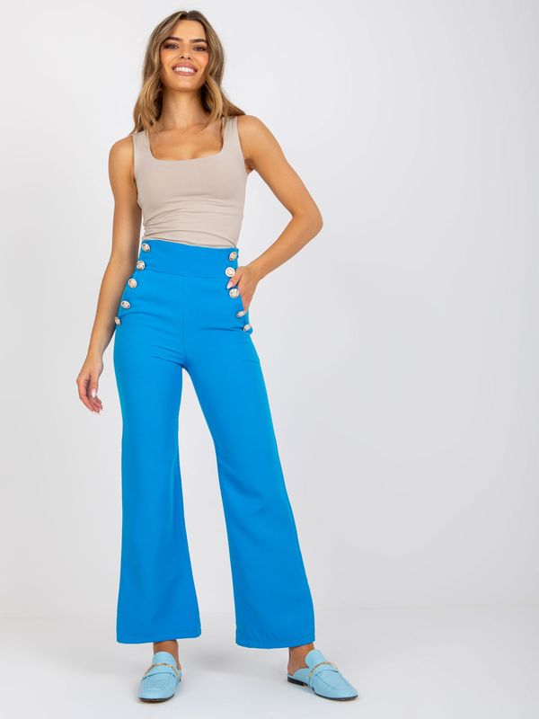 Fashionhunters Blue fabric trousers with wide legs