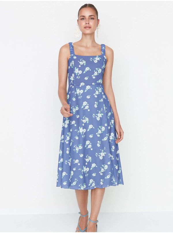 Trendyol Blue Floral Strappy Midi Dress with Slit Trendyol - Women